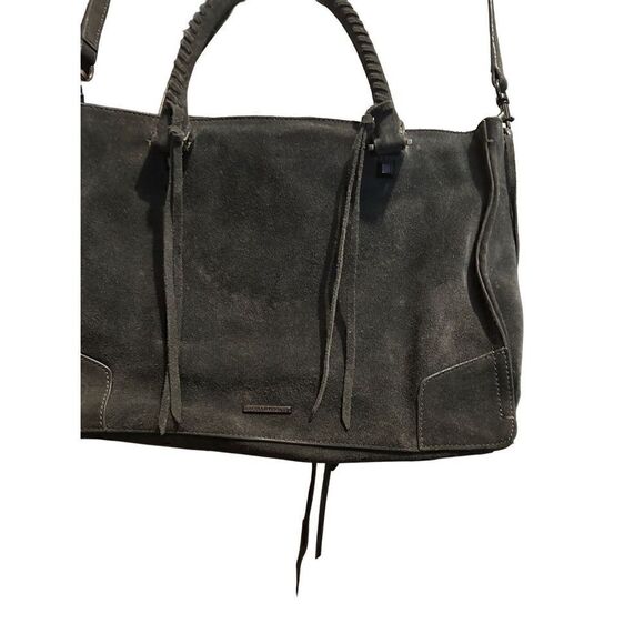 Rebecca Minkoff Grey Handbag Suede Leather Zipper Medium Crossbody Strap Fringe - Picture 9 of 16